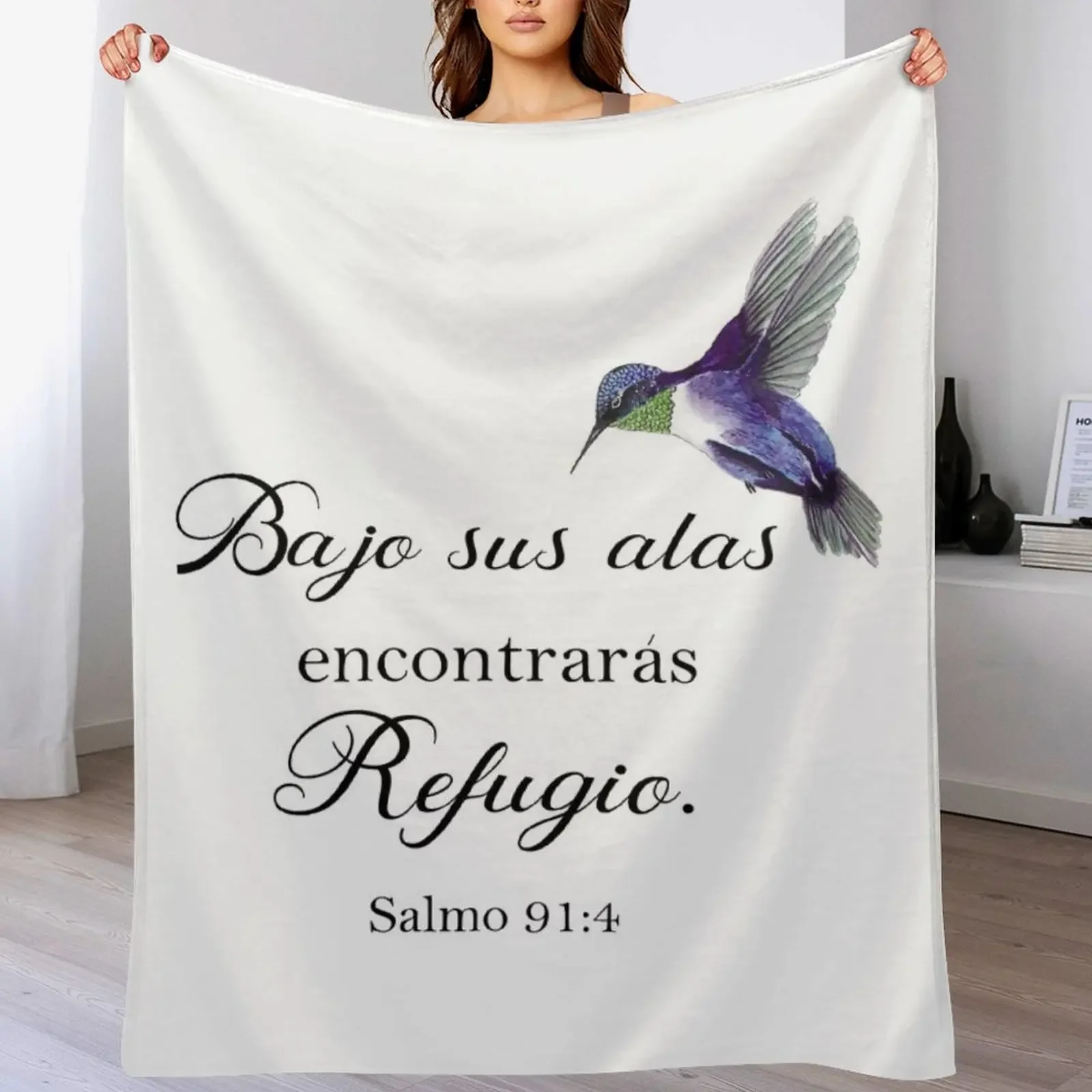 

Bajo sus alas encontraras refugio Spanish bible verse Salmo 91 Throw Blanket Designers Hairys Flannel Fabric Bed covers Blankets