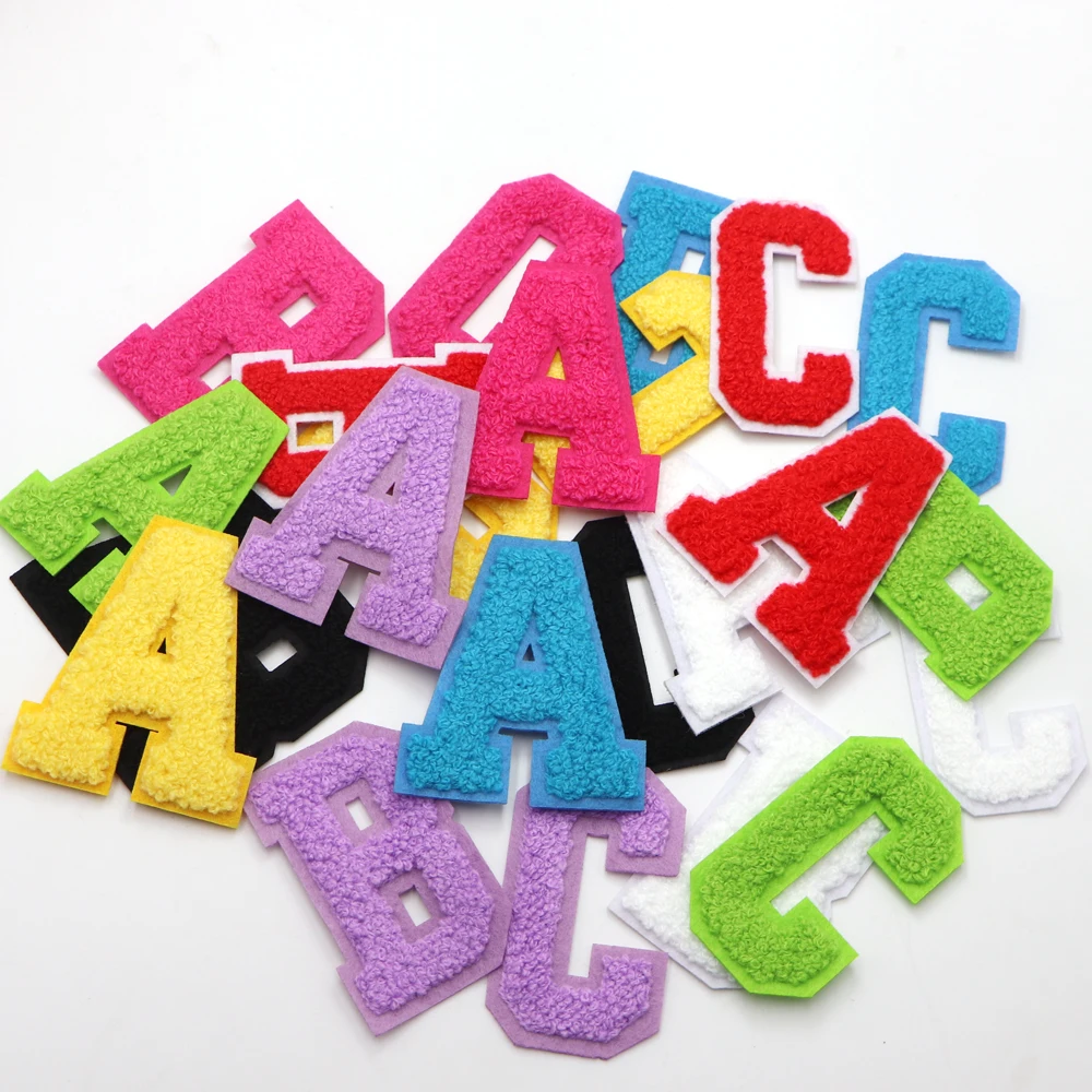 1PC 7.2CM Towel Letters Chenille Alphabet A-Z Sew Iron On Patches Colorful Badges For Name DIY Dress Jeans Appliques Decor