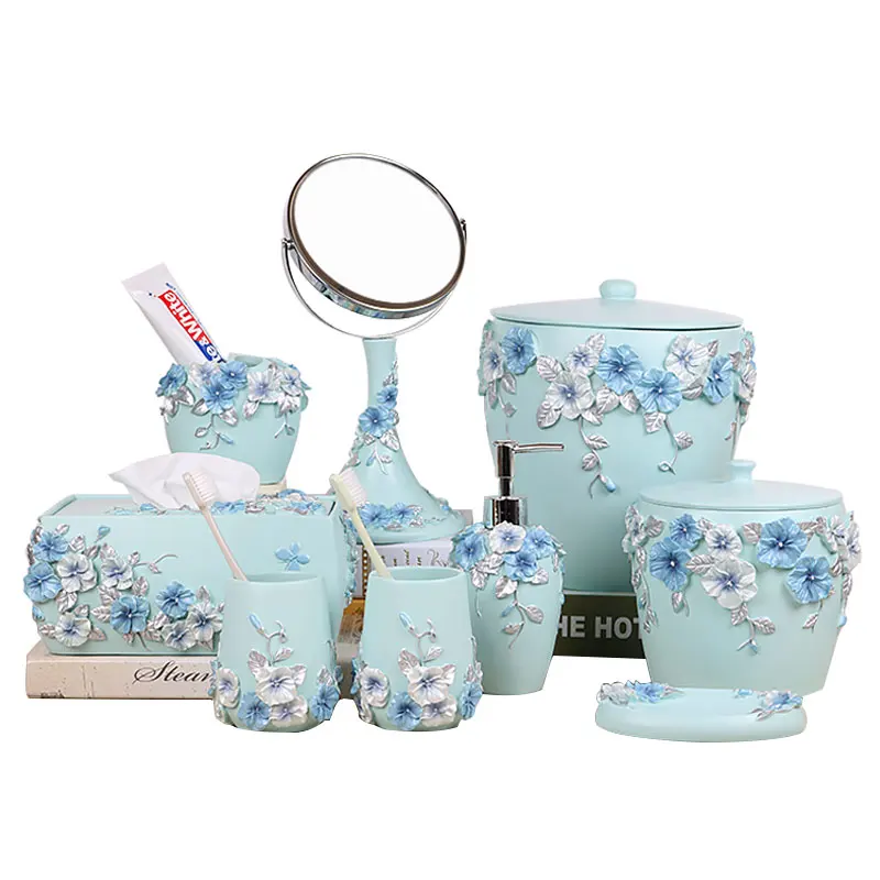 new bathroom products 6 piece set resin  sky blue bathroom set