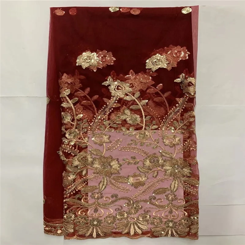 

Sequin African French Net Lace Fabric 2022 Burgundy High Quality Tulle Mesh Lace Bridal Nigerian Wedding Dress Lace For Woman