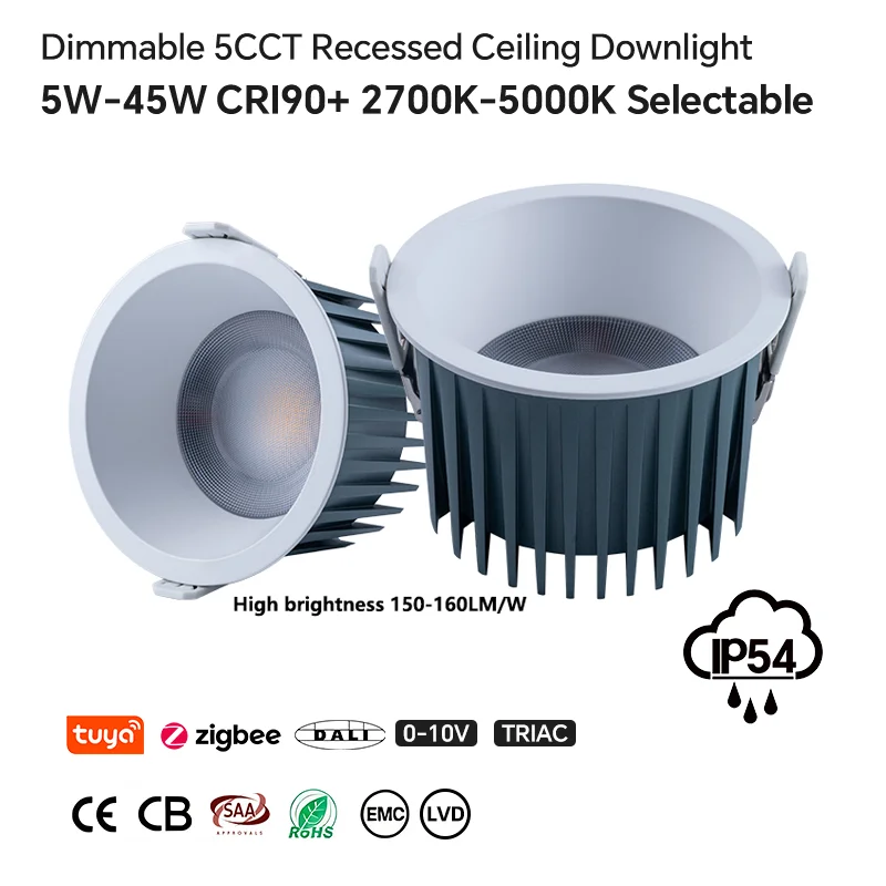 Dimmable High Brightness SMD LED Downlight 140lm/w Anti Glare Black Anti Rust Recessed Down Light for Hotel Home Restaurant