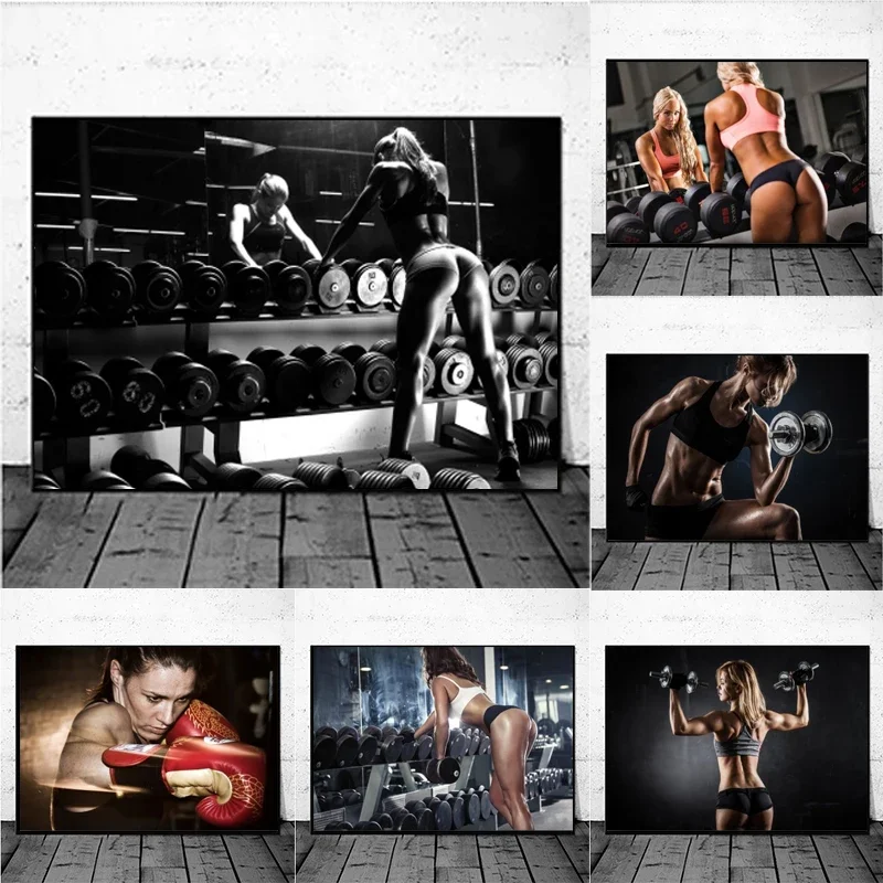 Sexy Women Fitness Bodybuilding Motivational Canvas Painting Posters and Prints Exercise Wall Art Picture Gym Room Bedroom De