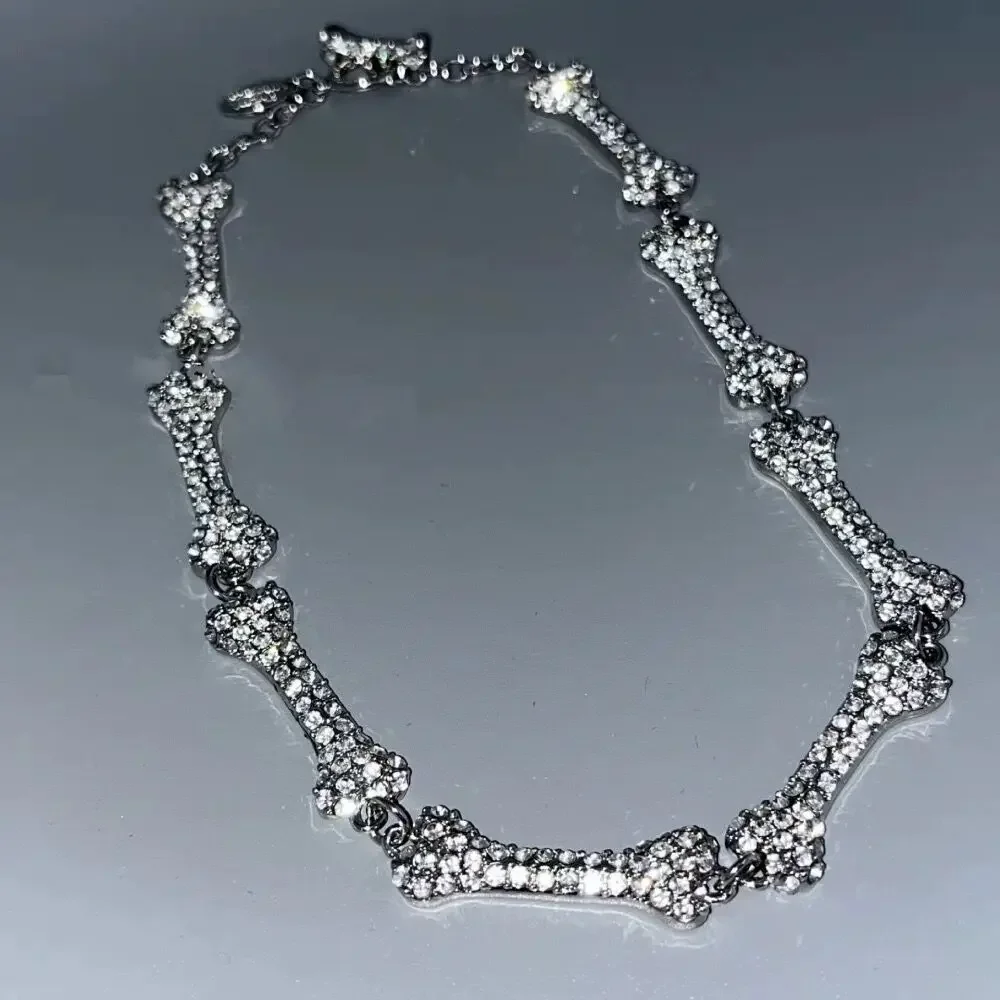 Ins Glittering Skull Bones Necklace Lovers' Short Clavicle Chain Jewelry Set Sweet Cool Necklace Bracelet Set Fashion Female