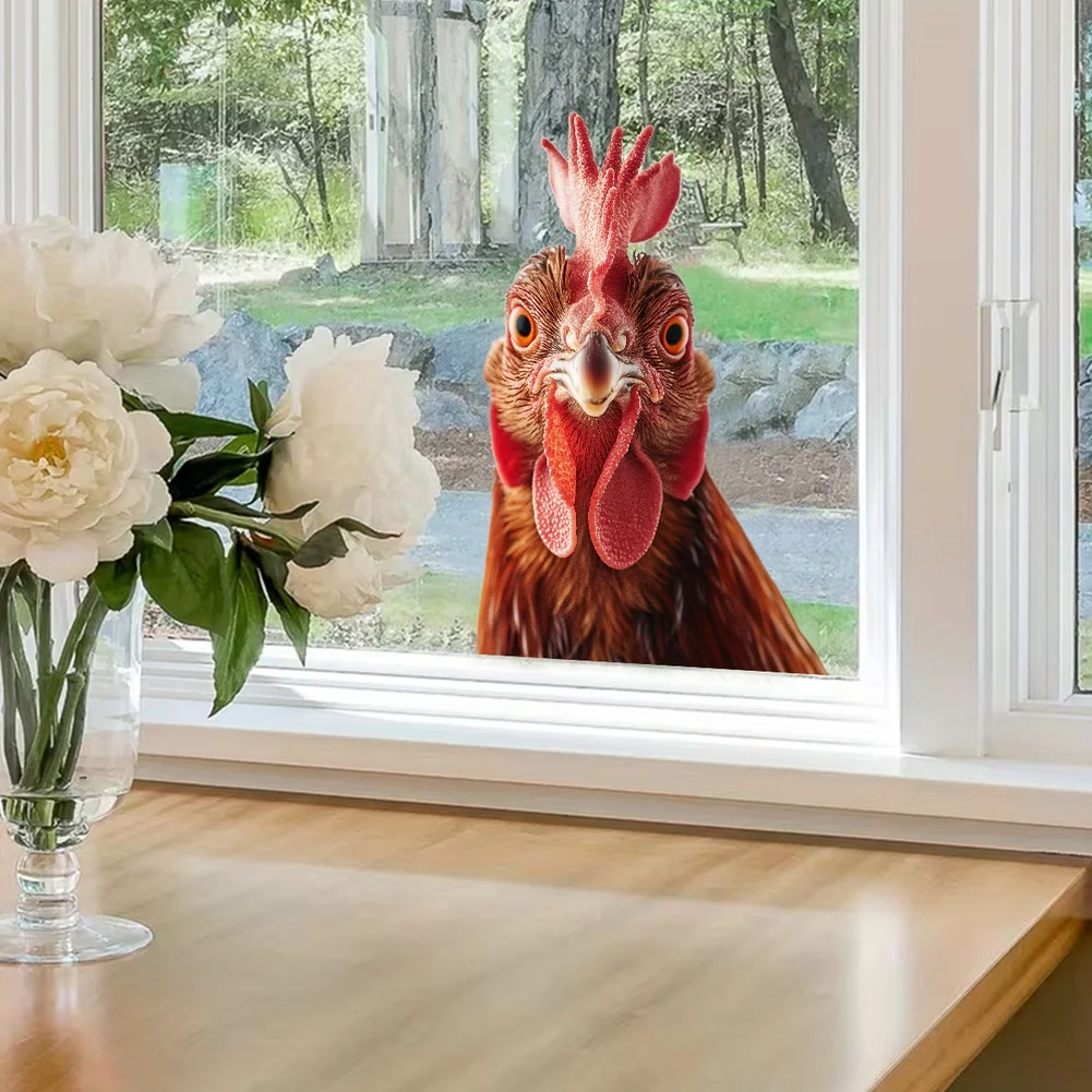 Brown PVC Rooster Window Cling Sticker 3D Simulation Design for Glass Mirrors Smooth Walls Rustic Farmhouse Decoration