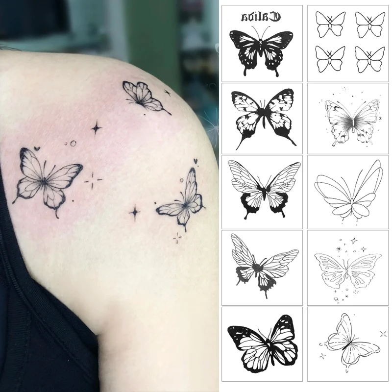 3D Tatuagem Temporária Borboleta Preta, Etiqueta Impermeável, Tatuagem Flash Falsa, Body Art, Pulso, Tornozelo, Unisex