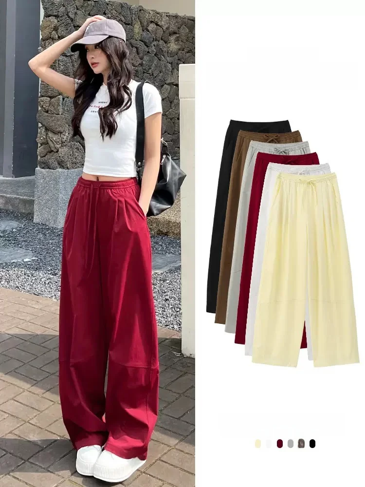 

Qui Dry High Waist Loose Casual Pants Women's Ice Silk Straight Leg American Wide Leg Pants Spring Summer New Arrival