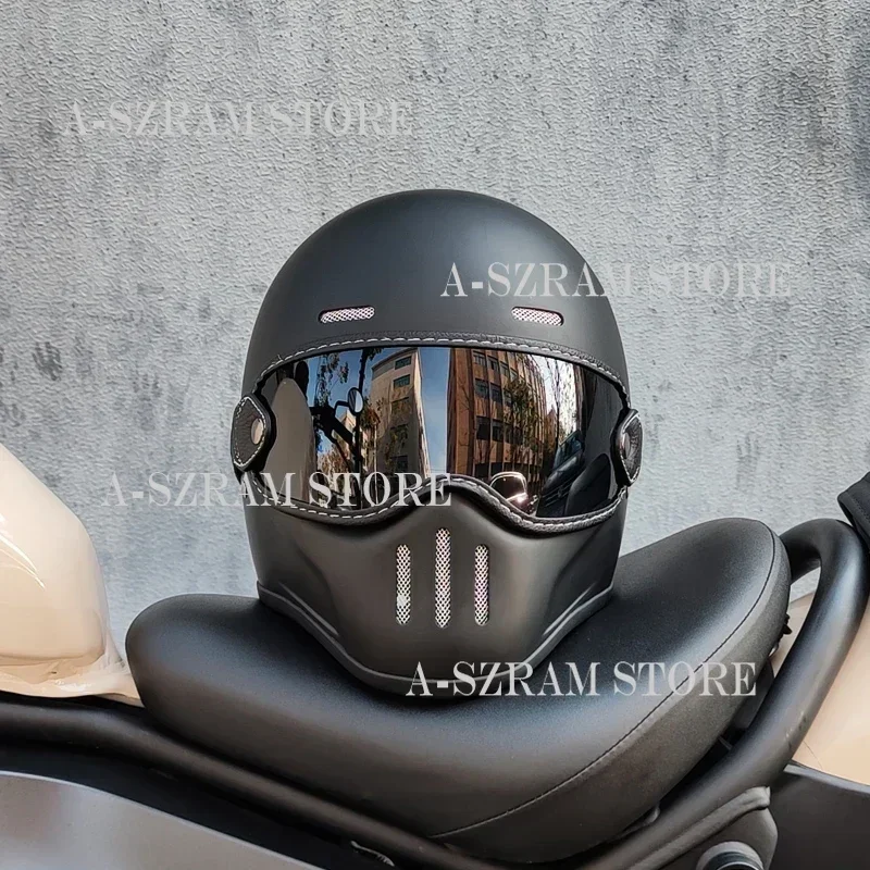 Casque de moto en cuir rétro ORZ, casque intégral violet, coque légère, casse-têtes, conducteur de course