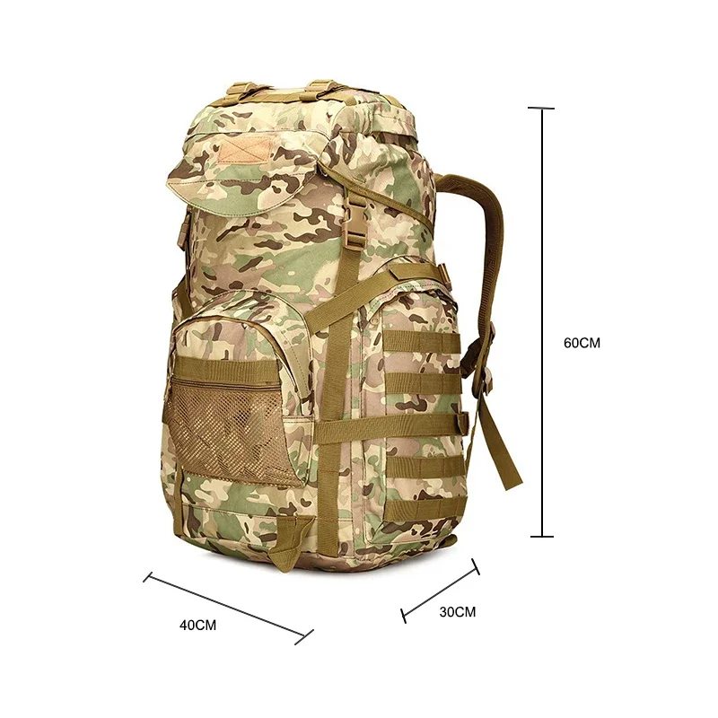 Large Backpack 60L Large Capacity Outdoor Hiking Bag Hiking Riding Bag Camping Waterproof Travel Bag Field Army Green Bag