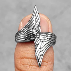 Stainless Steel Men Rings Angel Wings Punk Simple Trendy for Women Biker Fashion Jewelry Halloween Creativity Gift Wholesale