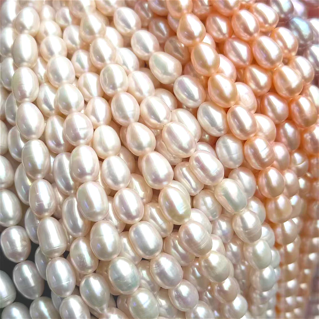 4A Grade Freshwater Rice Pearls 8-9mm Natural White Pink Purple Loose Beads Jewelry Making Supplies for Women DIY Necklace Brace