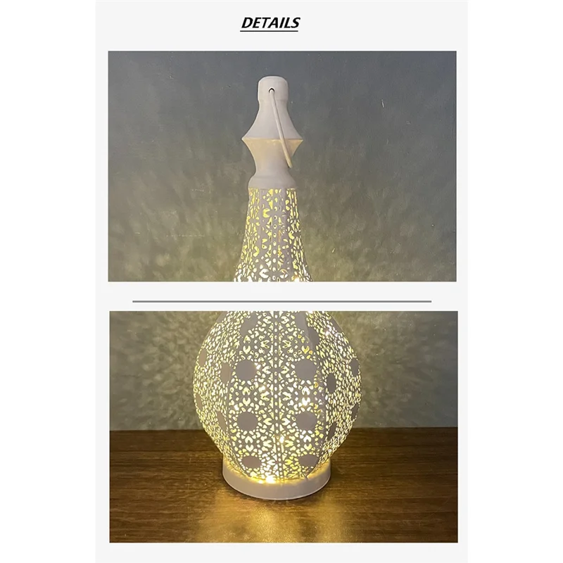 

【NEW】Moroccan Style Metal Table Lamp Battery Powered Cordless Lamp With Fairy Lights Bulb For Christmas Home Living Room