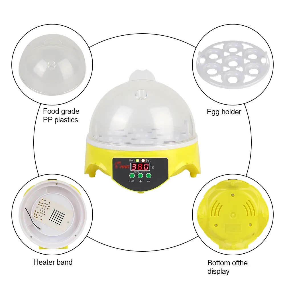 Brooder for Chicken Duck Bird Pigeon Poultry Incubator Adjustable Digital Temperature Mini Egg Incubator Automatic 7 Egg