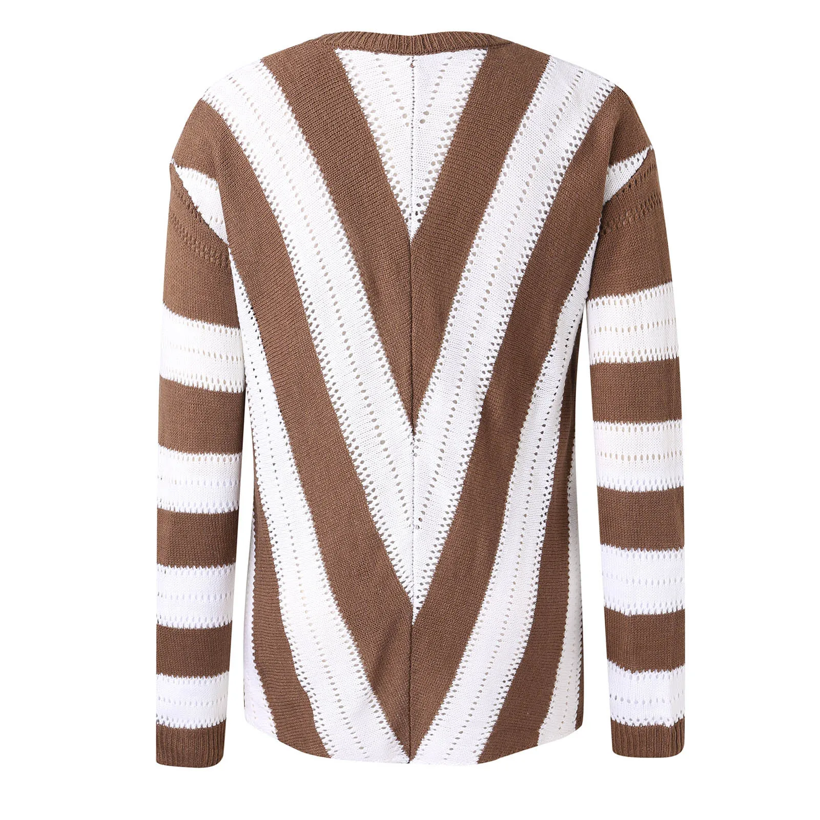 Women\'s Autumn Winter Striped Long Sleeve V Neck Knit Sweater Ladies Casual Jumper Loose Pullover Tops Blouse 2024 New