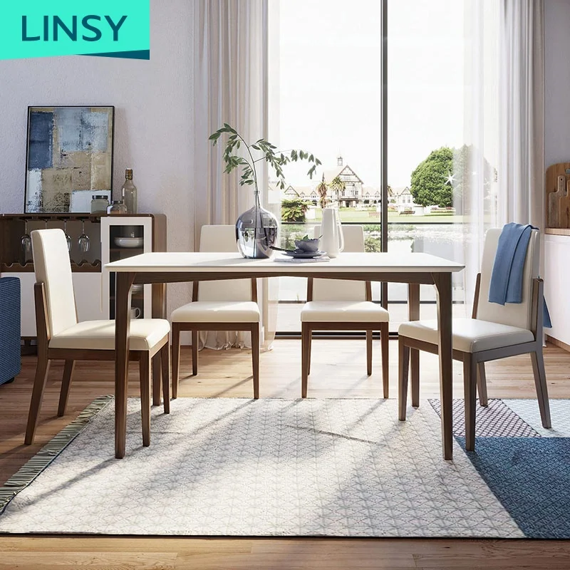 Linsy Italian Luxury Dinning Table Set 4 Seater Wooden Dining Table Legs Restaurant Furniture Tables BA1R