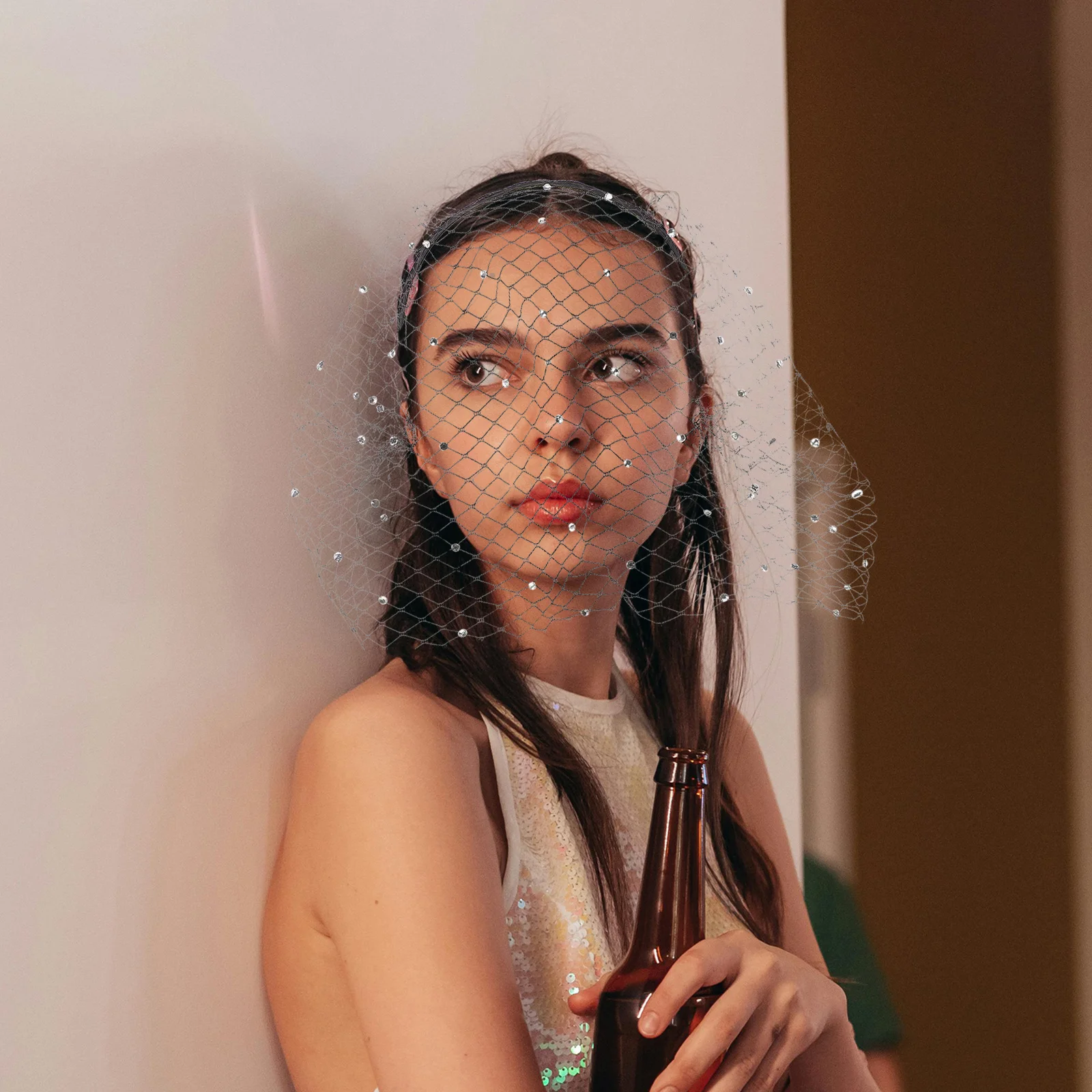 

Wedding Headwear with Veil Luxury Mesh Lace Rhinestone Bride Headband for Bridal Shower Party Enchanting Style Bridal Hair