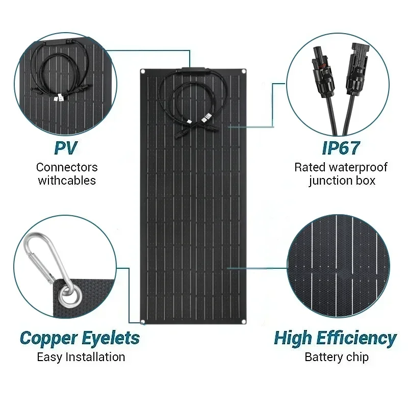 600W 300W Solar Panel Kit 12V Flexible Solar Battery with 30A 60A Controller for Power Bank Camping Boat Home Solar Charging