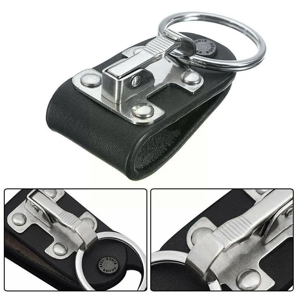 Detachable Key Chain Men Black PU Leather Accessories For Business Keyring Keyring Clip Belt Steel Holder X5Q1