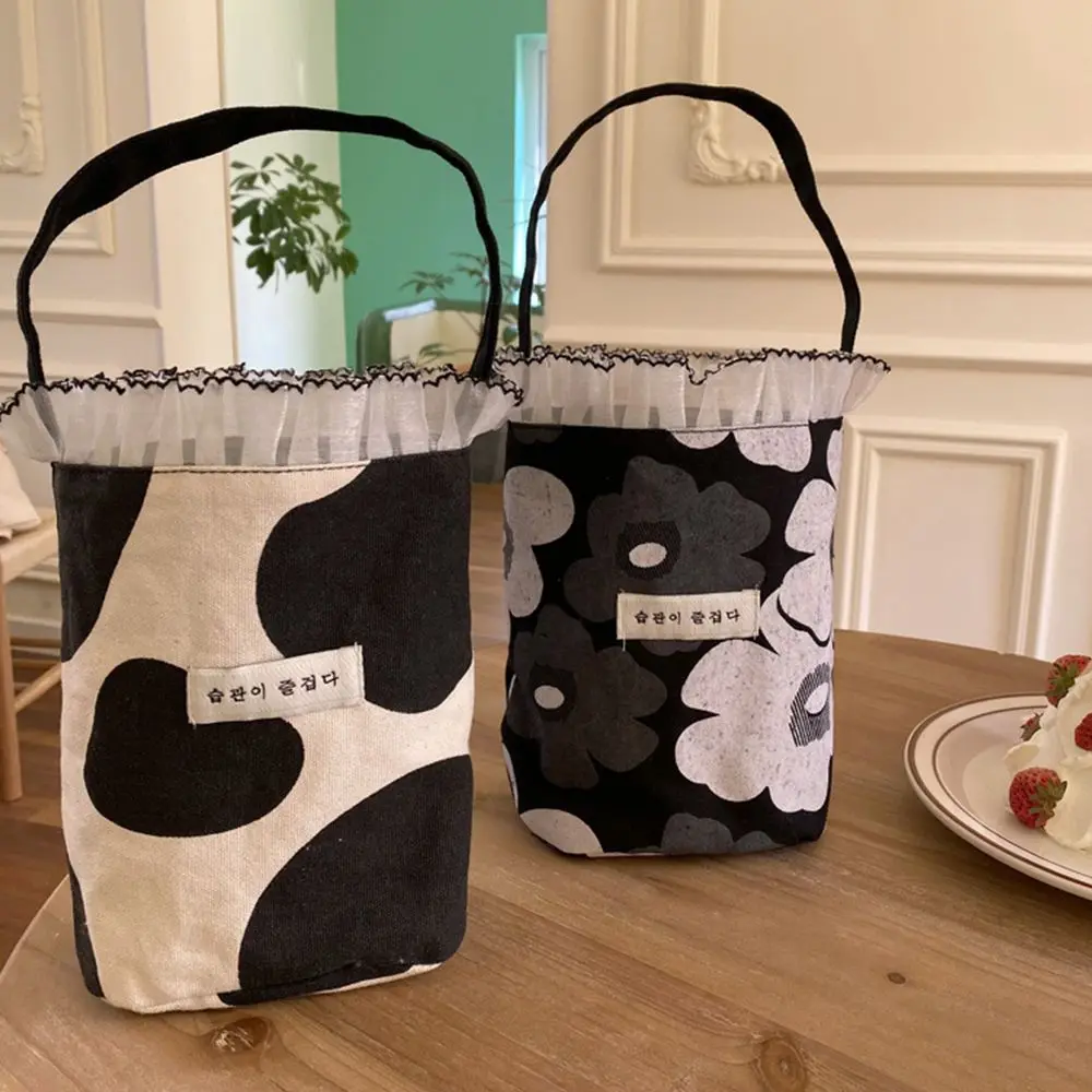 Phone Bag Milk Tea Bags Temperament Bucket Bags Lace Women Handbags Spring Day Picnic Bags Korean Style Canvas Bags Lunch Bags