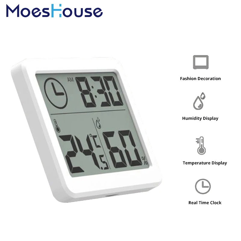 Multifunctionele Thermometer Hygrometer Automatische Elektronische Temperatuur Vochtigheid Monitor Klok 3.2Inch Grote Lcd-scherm