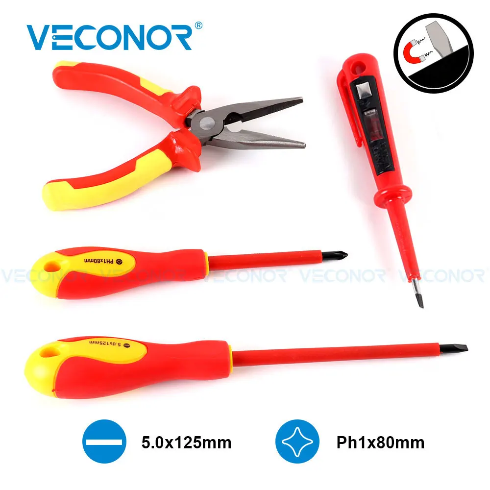 4Pcs Stripping Pliers Electrical Tester Pen Cable Clamp Magnetic Screwdriver Bit PDR Handle