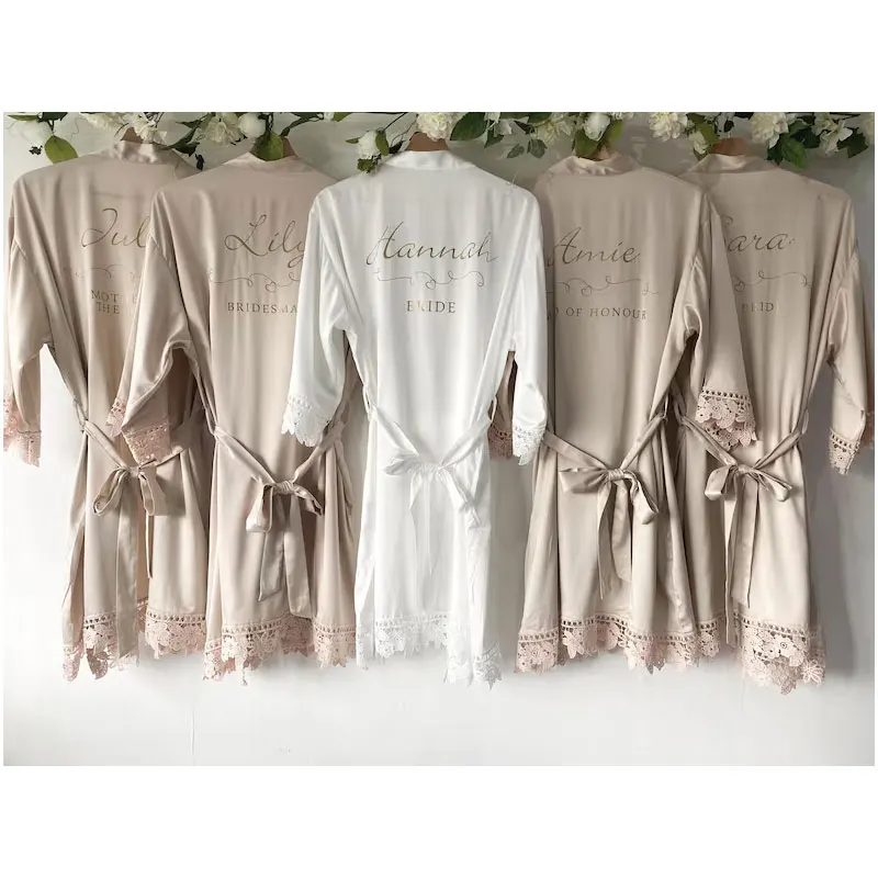 

Personalised Champagne Robes Bride Gift Bridesmaid Robes Satin Lace Dressing Gown Bridal Robes Wedding Kimono Bachelorette Party