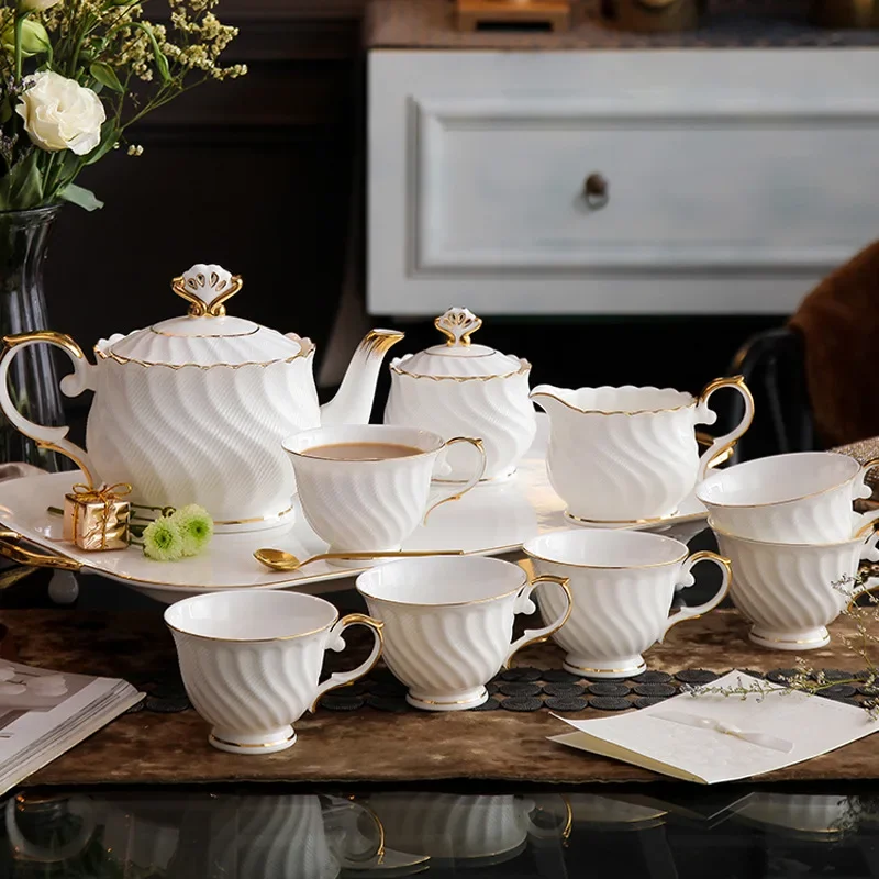 Modern Luxury High-End Gold-Painted Ceramic Coffee & Tea Set Simple American Style Entry Gift Box