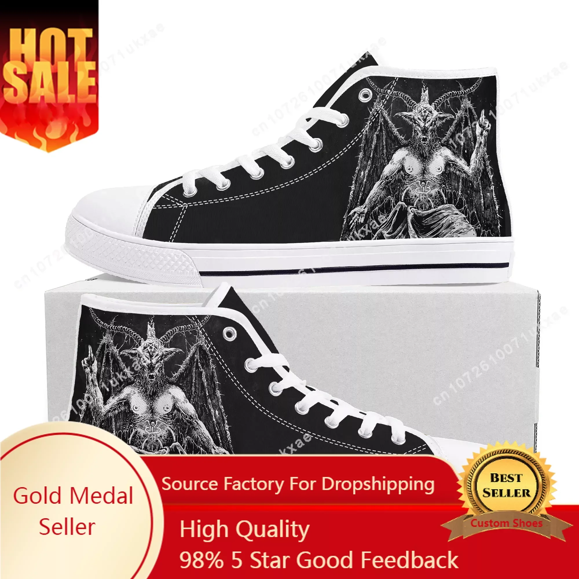 Pentagram Baphomet Satan Satanic Goth Gothic Goat High Top Sneakers Mens Womens Teenager Canvas Sneaker Casual Custom Made Shoes