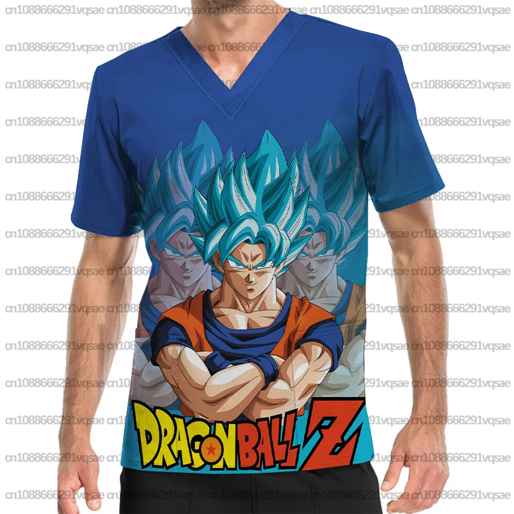 

Summer New Men's Hospital Top V-neck Nurse Uniform Men's Dragon Ball Anime T-shirt Long Sleeve Short Sleeve Pocket Frosted Top