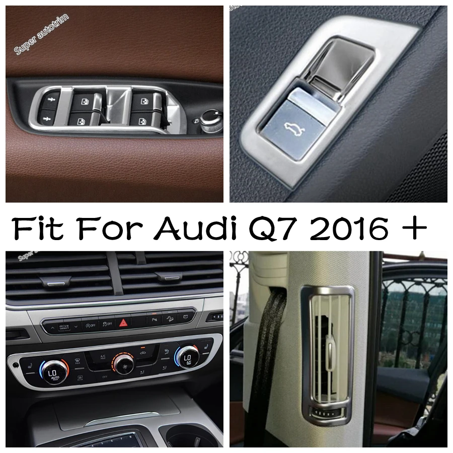 Central AC Air Conditioning Panel / Window Glass Lift / Rear Trunk Button Frame Cover Trim Accessories For Audi Q7 2016 - 2019