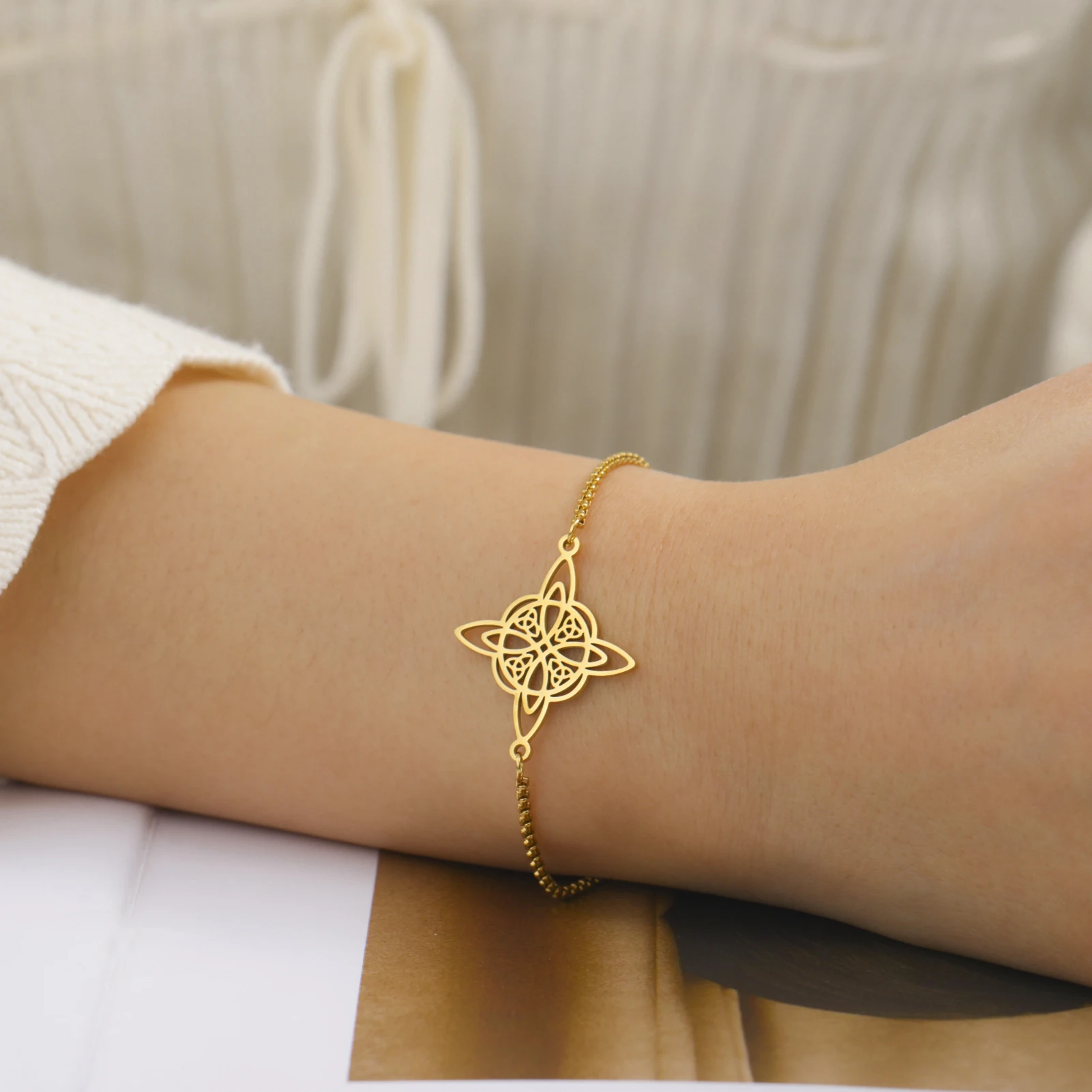 LIKGREAT Irish Celtics Knot Bracelet Stainless Steel Witch Knot Protection Amulet Jewelry Supernatural Lucky Gift for Women - view 4