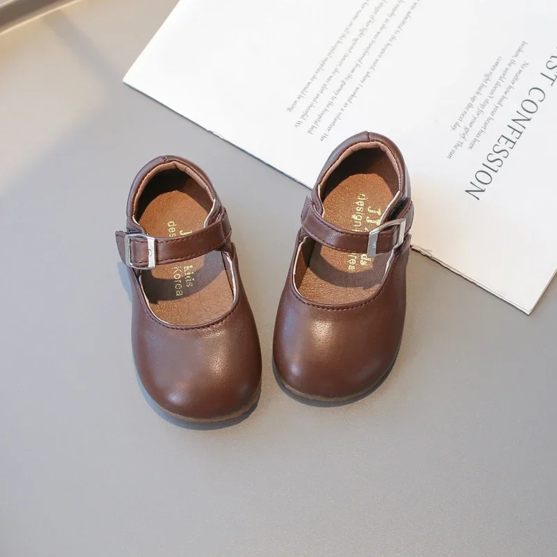 

Girl Leather Shoes Simple Patchwork Children Versatile Flat Solid Color Kids Fashion Causal Shoe Soft Bottom Round-toe