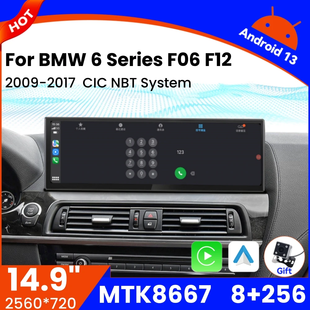 14.9'' Car Radio For BMW 6 Series F06 F12 CIC NBT Stereo System Wireless CarPlay Android Auto Multimedia Player Screen Head Unit