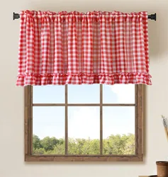 Classic Red Plaid Ruffle Short Cafe Curtains for Kitchen Bedroom Sheer Voile Valance Small Window Drapes Rod Pocket