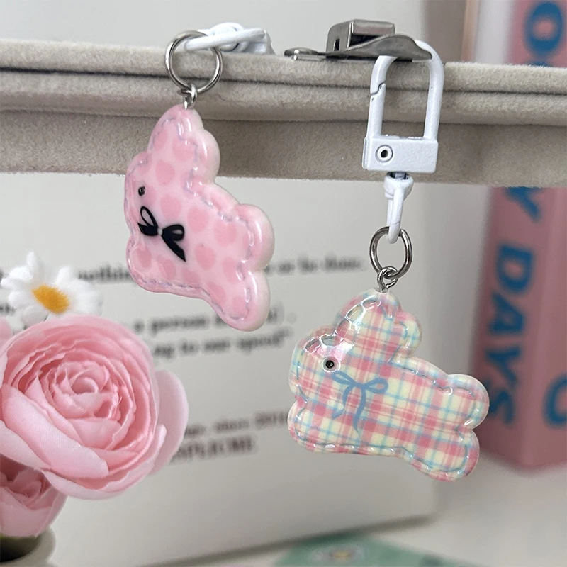 Cute Sweet Rabbit Keychain Cartoon Pink Resin Keyring Car Key Holder Bag Pendant Earphone Decoration Friend Gifts