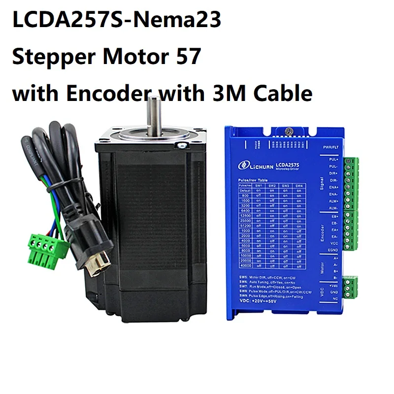 Servo Motor Driver LCDA257S-Nema23 Stepper Motor 57 with Encoder with 3M Cable for CNC Router