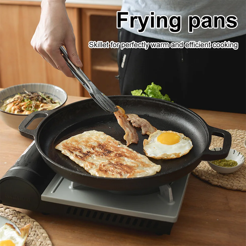 

Cast Iron BBQ Camping Fry Pan with Dual Handles Ideal for Pancakes Pizzas Steaks and More Perfect for Outdoor Cooking