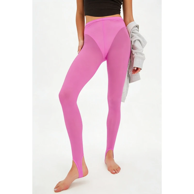 Calças Legging Femininas Y2K de Cintura Alta Elástica Transparente, Ajuste Fino, Calças Compridas Justas, Leggings Esportivas para Yoga