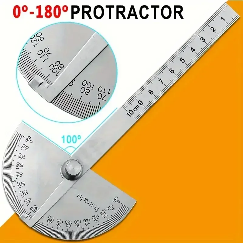 Regla de medición giratoria de 180°: ¡obtenga ángulos precisos en todo momento con el transportador de acero inoxidable!