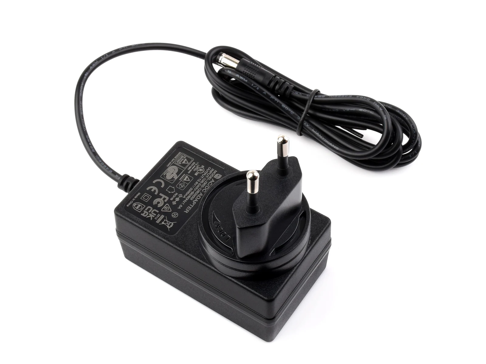 Waveshare Power supply, Lithium Battery Charger, 12.6V/2A, DC jack output, OD 5.5mm, ID 2.1mm, AC 100~240V (50/60Hz)