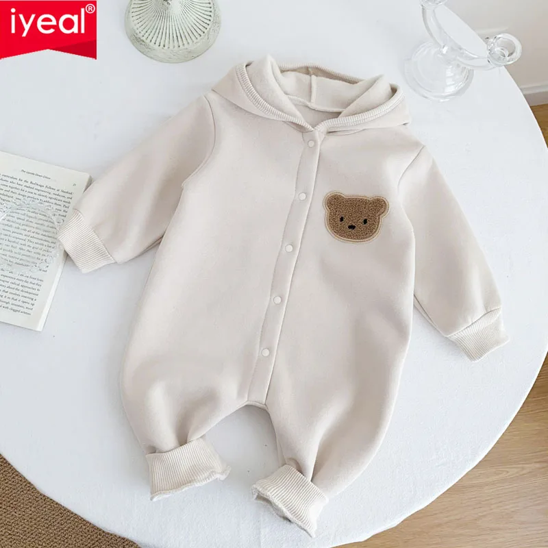 

IYEAL Baby Korean Version Autumn And Winter New Fleece Cute Bear Jumpsuit Newborn Fleece Romper Baby Outdoor Clothes