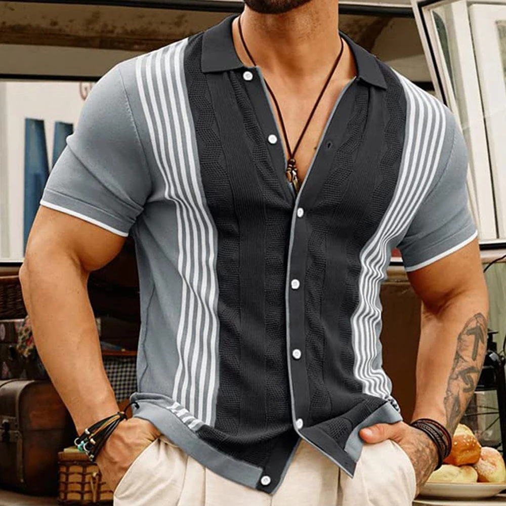 2025 Summer New Trend Non-Pilling Cool Silk Wool Business Polo Shirt American Street Fashion Mens Y2k Casual Knitted Sweater Top