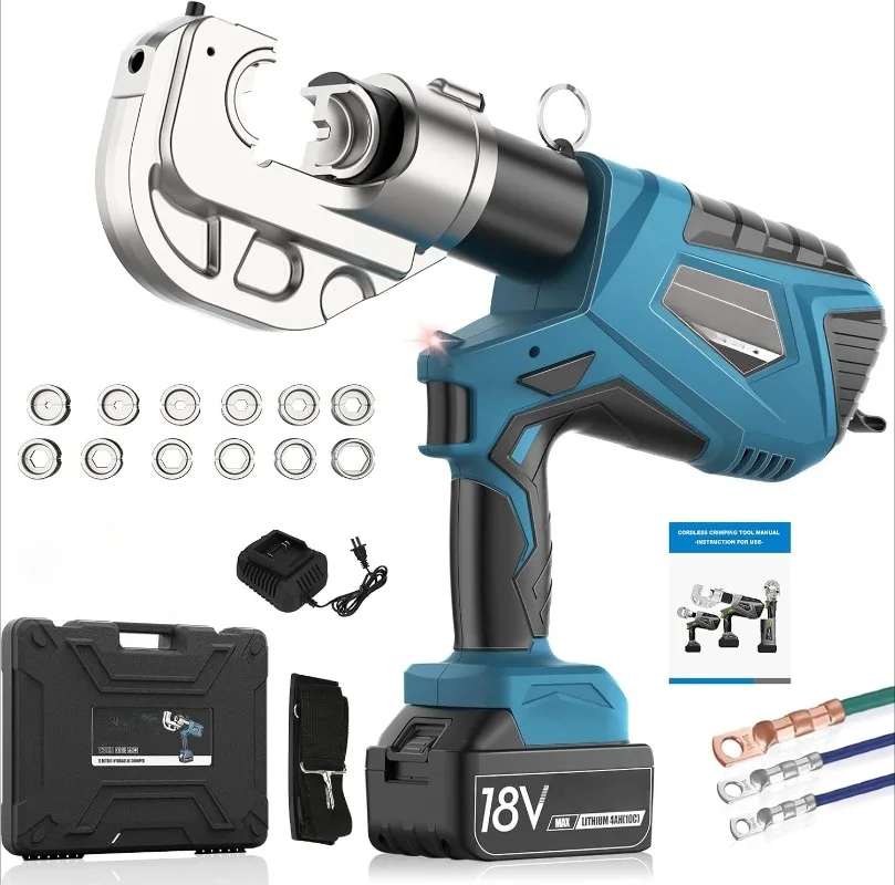 

Electric Hydraulic Crimping Tool, 12Ton 6AWG-800MCM Rechargeable Hydraulic Crimper for Cu/Al Terminal, Continuously Cri