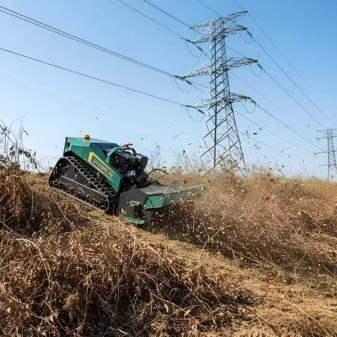 Vigorun Green Remote Control Hammer Flail Mower Servo Control 800mm Working Width Robot Mower Factory