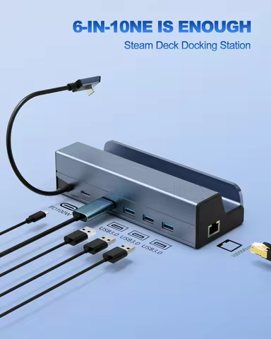 1000M/100M 4K@60Hz Docking Station for Steam Deck (OLED)/ROG Ally/Legion Go(Not for Rog Ally X) USB 3.0 6-in-1 USB C Hub