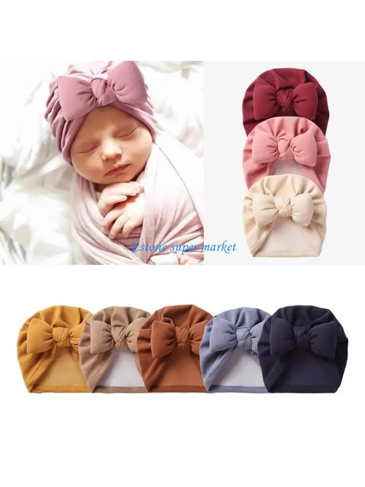 

090B Faux Cashmere Baby Hat Warm Autumn Winter Bowknot Bonnet Infant Boys Girls Cap Turban Headwraps