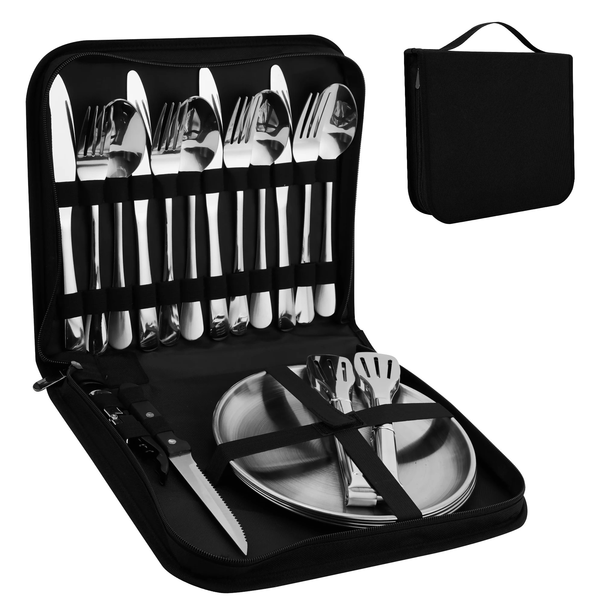 

Stainless Steel Fork Spoon Portable Outdoor Camping Barbecue Plate Tableware Set of 10 Pieces