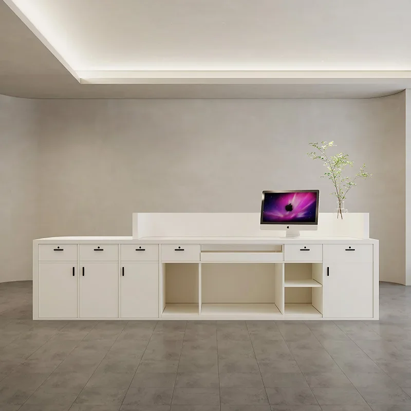 Simple Fashion White Cashier Counter Reception Desk For Beauty Salon Clothing Store Bar Counter Company Front Desk