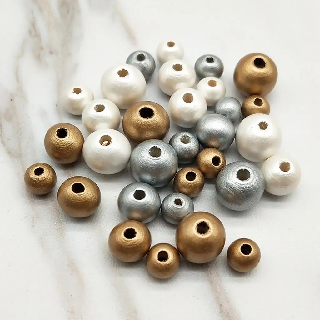 200 Piece Wood Round Beads Wooden Loose Beads for Jewelry Making 8mm