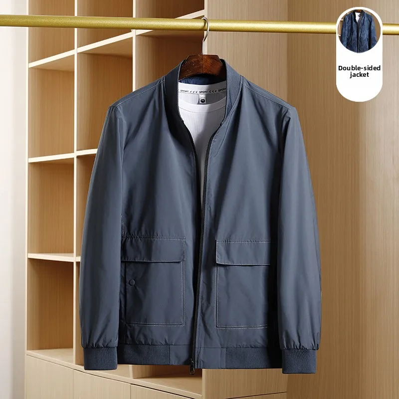 

Двусторонняя куртка-бомбер с воротником-стойкой для мужчин, повседневная, городская, весенне-осенняя, удлиненная, приталенная, молодежная