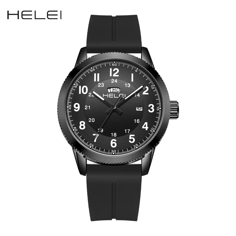 HELEI Fashion new sports casual quartz watch date luminous silicone luminous strap men's wristwatch